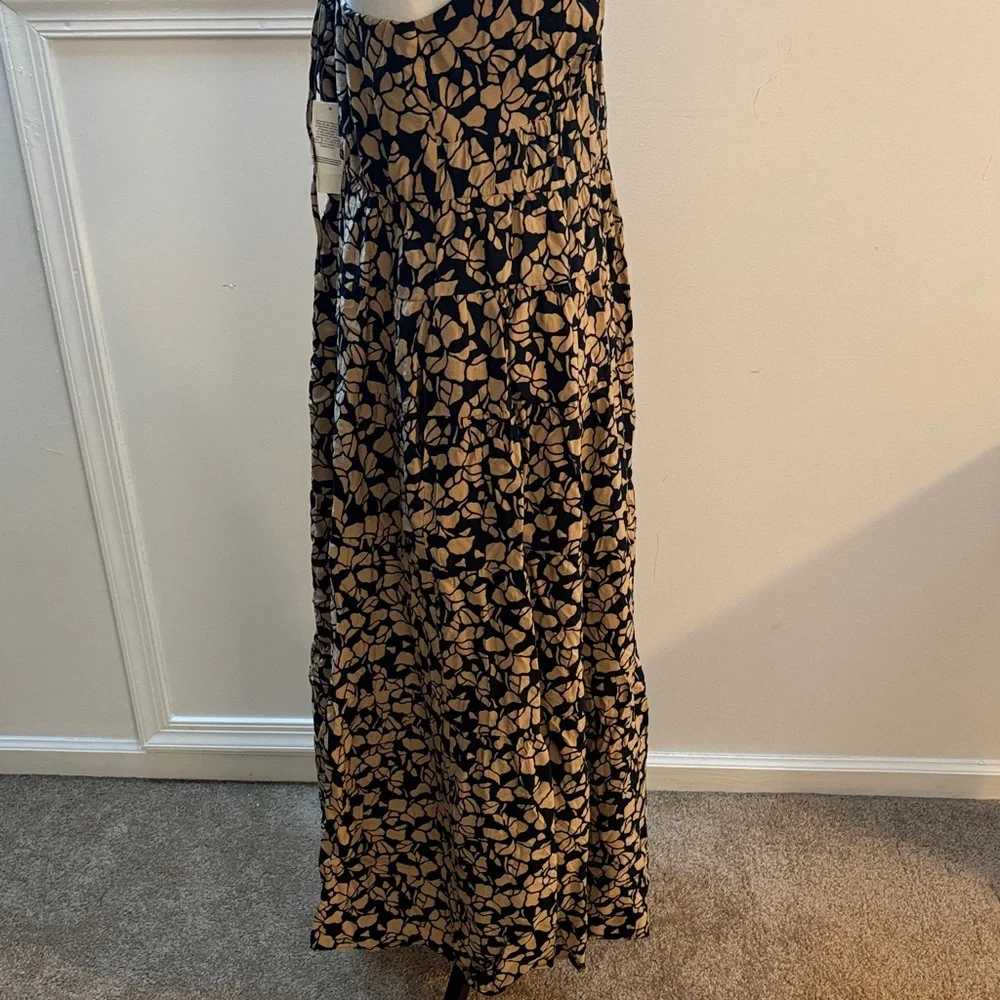 Abercrombie & Fitch Black Maxi Dress with Tan Leaf Pattern